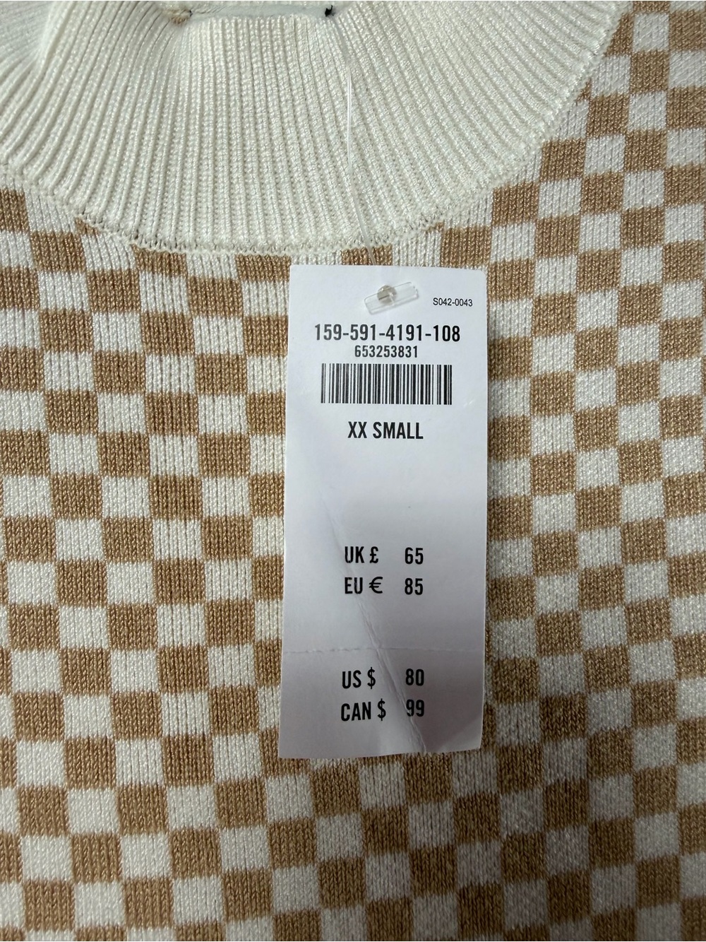NWT Abercrombie & Fitch Long Sleeve Checkerboard Sweater Dress in Light Brown - Picture 3 of 6